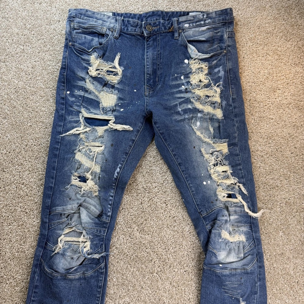 Smoke Rise SR91 Jeans Mens 36x32 Medium Wash Blue Denim Skinny Distressed Ripped
